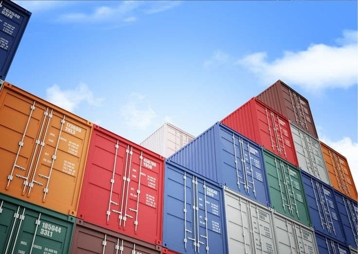 Stacked shipping containers